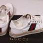 GUCCI SHOES $525 WHITE KANVAS LOGO WEB STRIPE LOW PROFILE TRAINERS 9.5 42.5e NEW