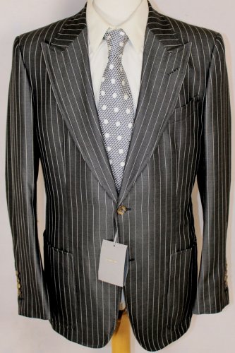 TOM FORD SUIT $5590 DARK BLUE SILK/WOOL HANDMADE 2BTN PINSTRIPE SUIT 40R 52e NEW