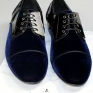 LOUIS LEEMAN SHOES $1095 BLUE VELVET METAL PANEL VAMP CAPTOE OXFORDS 9 42 NEW