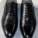 BRIONI SHOES $950 BLACK BRUSHED CALFSKIN APRON CAPTOE HANDMADE OXFORDS 9 42e NEW