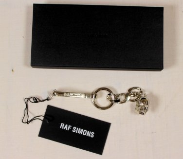 RAF SIMONS KEYCHAIN $385 SILVER OVERSIZED CHAIN & SKULL LOGO KEY HANGER NEW