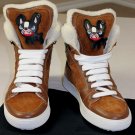 DSQUARED2 SHOES $750 BROWN SUEDE LOGO EMBROIDER SHEARLING LINED HITOP 8 41e NEW