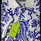 ETRO POLO $480 WHITE 3BTN BLUE PAISLEY DESIGN FIT CUT POLO SHIRT L 52e NEW
