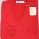 BRUNELLO CUCINELLI SWEATER WATERMELON RED 100%CASHMERE V-NECK JUMPER MED 50e NEW