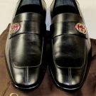 GUCCI SHOES $645 BLACK LOGO WEB GG ORNAMENTED SPLIT TOE LOAFERS 7.5 40.5 NEW