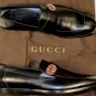 GUCCI SHOES $645 BLACK LOGO WEB GG ORNAMENTED SPLIT TOE LOAFERS 7.5 40.5 NEW