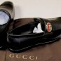 GUCCI SHOES $645 BLACK LOGO WEB GG ORNAMENTED SPLIT TOE LOAFERS 7.5 40.5 NEW