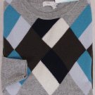MALO SWEATER $980 GRAY/BLUE ARGYLE 100%CASHMERE CREWNECK JUMPER SMALL 48e NEW