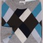 MALO SWEATER $980 GRAY/BLUE ARGYLE 100%CASHMERE CREWNECK JUMPER SMALL 48e NEW
