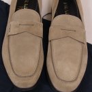 PRADA SHOES $565 LIGHT BROWN SUEDE LOGO ORNAMENTED PENNY LOAFER 12D 45e NEW