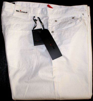 KITON PANTS $895 WHITE 5-PKT LOGO EMBROIDERED HANDMADE TROUSER CHINO 38 54e NEW