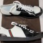 GUCCI SHOES $495 BLACK/WHITE LOGO ACCENTED LOW PROFILE TRAINERS 13 46e NEW