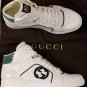 GUCCI SHOES $645 WHITE LOGO ORANMENTED SNAKESKIN TRIM HI-TOP TRAINER 11 44e NEW