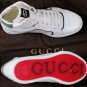 GUCCI SHOES $645 WHITE LOGO ORANMENTED SNAKESKIN TRIM HI-TOP TRAINER 11 44e NEW