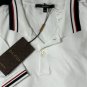 GUCCI POLO $485 WHITE 2BTN STRIPE ACCENTED LOGO EMBROIDERED POLO SHIRT M 50e NEW