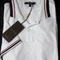 GUCCI POLO $485 WHITE 2BTN STRIPE ACCENTED LOGO EMBROIDERED POLO SHIRT M 50e NEW