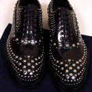 PRADA SHOES $1840 BLACK BRIGHT CALF SILVER STUD ORNAMENTED OXFORD 10 43e NEW