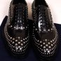 PRADA SHOES $1840 BLACK BRIGHT CALF SILVER STUD ORNAMENTED OXFORD 10 43e NEW