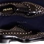 PRADA SHOES $1840 BLACK BRIGHT CALF SILVER STUD ORNAMENTED OXFORD 10 43e NEW