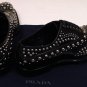 PRADA SHOES $1840 BLACK BRIGHT CALF SILVER STUD ORNAMENTED OXFORD 10 43e NEW