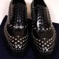 PRADA SHOES $1840 BLACK BRIGHT CALF SILVER STUD ORNAMENTED OXFORD 10 43e NEW