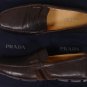 PRADA SHOES $595 DARK BROWN LOGO ORNAMENTED PENNY VAMP AVIATOR DRIVER 8 41e NEW