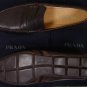 PRADA SHOES $595 DARK BROWN LOGO ORNAMENTED PENNY VAMP AVIATOR DRIVER 8 41e NEW