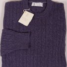 BRUNELLO CUCINELLI SWEATER PURPLE 100%CASHMERE LEATHER CABLE KNIT CREW M 50e NEW