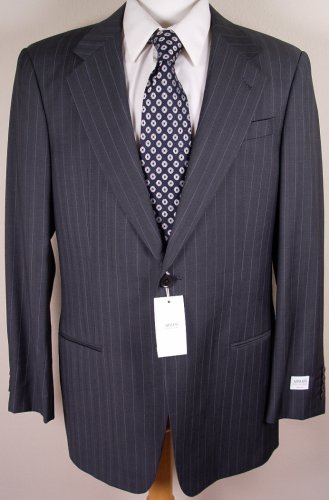 GIORGIO ARMANI SUIT $2295 MEDIUM GRAY/GRAY STRIPE 2BTN 100%WOOL SUIT 42R 52e NEW