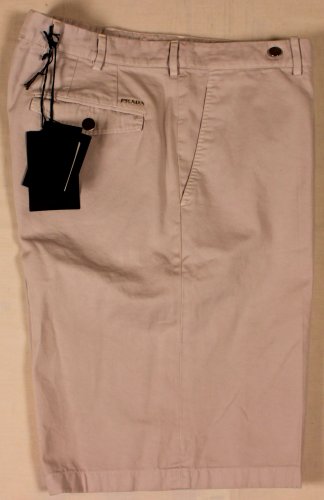 PRADA SHORTS $445 TALC GRAY WASHED LOGO ORNAMENTED CHINO SHORT PANTS 34 50e NEW