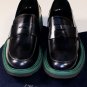 PRADA SHOES $745 BLUE VARNISH CALF LOGO EMBOSS CONTRAST SOLE LOAFER 10.5 435 NEW