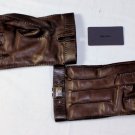 PRADA GLOVES $395 BROWN LAMBSKIN CASHMERE LINED LOGO ORNAMENTED GLOVES MED 9 NEW