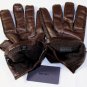 PRADA GLOVES $395 BROWN LAMBSKIN CASHMERE LINED LOGO ORNAMENTED GLOVES MED 9 NEW