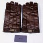 PRADA GLOVES $395 BROWN LAMBSKIN CASHMERE LINED LOGO ORNAMENTED GLOVES MED 9 NEW