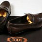 TOD'S SHOES $645 BROWN ANTIQUE VARNISHED LOGO EMBOSSED PENNY LOAFER 10 43e NEW