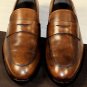 TOD'S SHOES $645 BROWN ANTIQUE VARNISHED LOGO EMBOSSED PENNY LOAFER 10 43e NEW