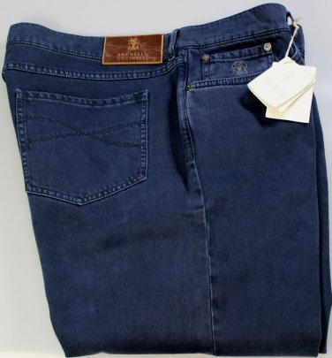 BRUNELLO CUCINELLI JEANS $640 MEDIUM BLUE WASH LOGO FIT LEG DENIM 41/34 58e NEW