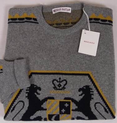 MICHAEL BASTIAN SWEATER $1680 GRAY CRESTED BOILED CASHMERE CREWNECK XL 54e NEW