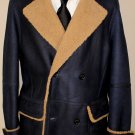 ZEGNA JACKET $7495 NAVY SHEEPSKIN BROWN SHEARLING LINED 4-BTN COAT 46L 56e NEW