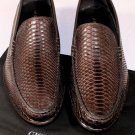 GIORGIO ARMANI SHOES $1055 DK BROWN PYTHON SKIN LOGO EMBOSSED LOAFERS 10 43e NEW