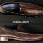 GIORGIO ARMANI SHOES $1055 DK BROWN PYTHON SKIN LOGO EMBOSSED LOAFERS 10 43e NEW