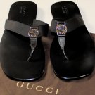 GUCCI SHOES $395 BLACK NYLON STRAP LOGO GG ORNAMENTED THONG SANDALS 13 46e NEW