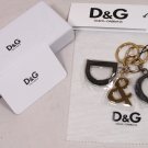 DOLCE & GABBANA KEYCHAIN $145 SILVER & BLACK LEATHER LOGO LETTER KEYCHAIN NEW