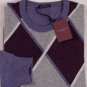BALLANTYNE SWEATER $990 PURPLE/GRAY ARGYLE 100%CASHMERE CREWNECK XL 54e NEW