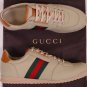 GUCCI SHOES $495 KHAKI LOGO WEB SIDE STRIPED LOGO EMBOSSED TRAINER 11 44e NEW
