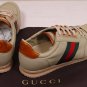 GUCCI SHOES $495 KHAKI LOGO WEB SIDE STRIPED LOGO EMBOSSED TRAINER 11 44e NEW