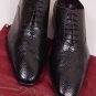 LIDFORT SHOES $1090 BLACK GLAZED LIZARD SKIN HANDMADE OXFORDS 12 45e NEW