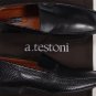 A.TESTONI SHOES $435 BLACK LOGO VAMP SIGNATURE SOLE LEATHER DRIVER 11.5 44.5 NEW