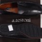 A.TESTONI SHOES $435 BLACK LOGO VAMP SIGNATURE SOLE LEATHER DRIVER 11.5 44.5 NEW