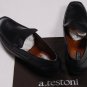 A.TESTONI SHOES $435 BLACK LOGO VAMP SIGNATURE SOLE LEATHER DRIVER 11.5 44.5 NEW